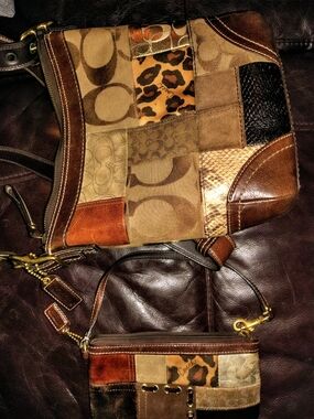 Coach Patchwork Crossbody Bag in Brown and TanWristlet Rare